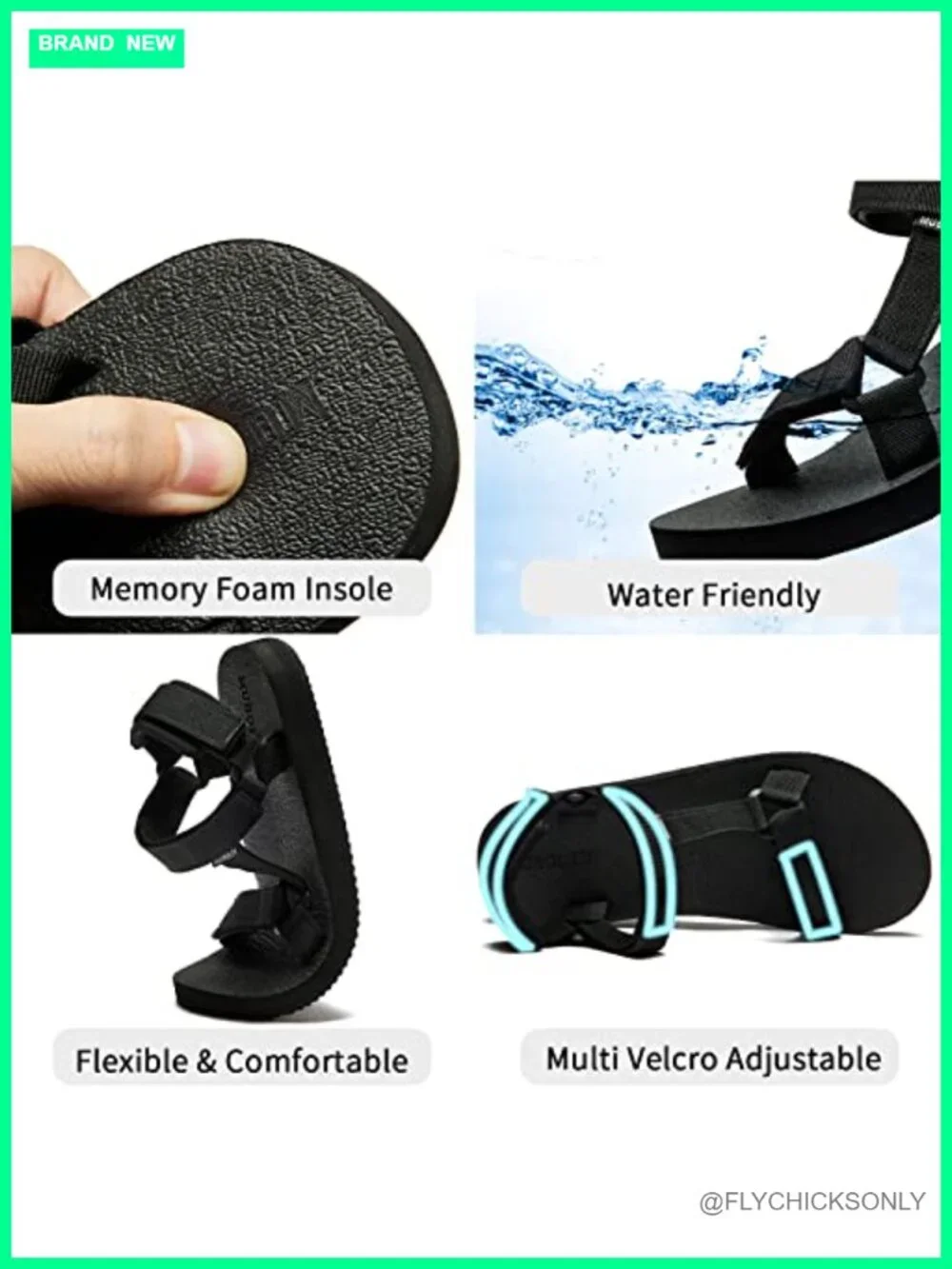 Women's Quick-Dry Athletic Sandals with Arch Support Hook & Loop Closure